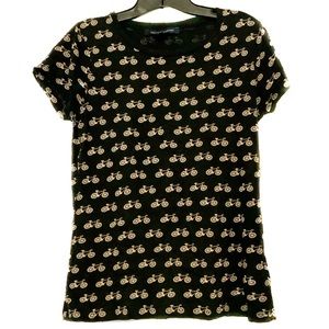 French Connection Size M Bicycle Print T-Shirt Black White